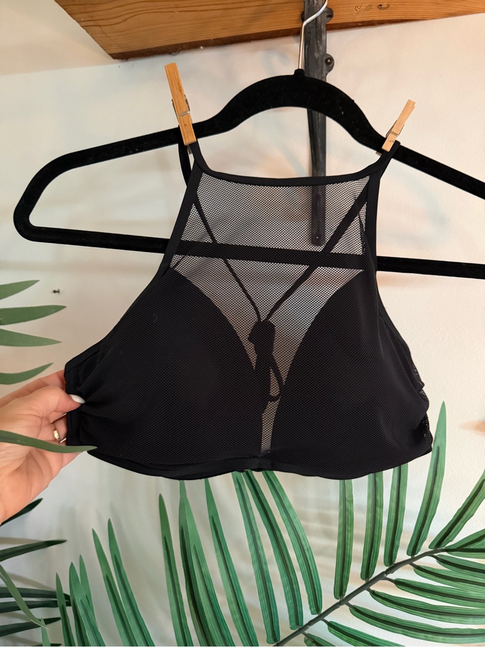 La Vie en Rose Sheer High-Neck Bikini Top- Black